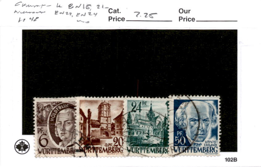 Germany, Postage Stamp, #8N15, 21, 22, 24 Used, 1947 Wurttemberg