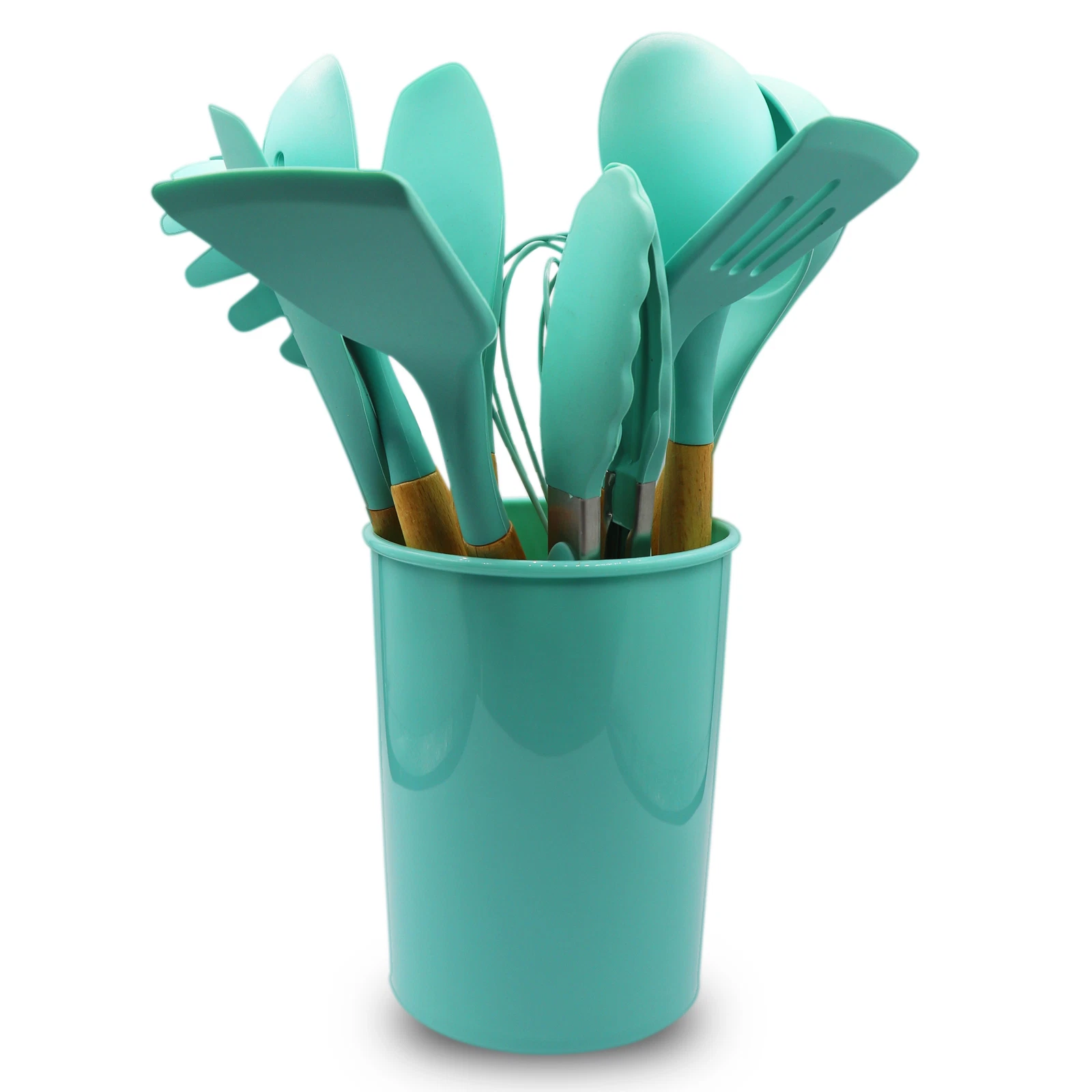 Cheer Collection 11 Piece Silicone Spatula Set with Wooden Handles