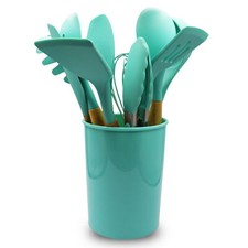 Cheer Collection 11 Piece Silicone Spatula Set with Wooden Handles