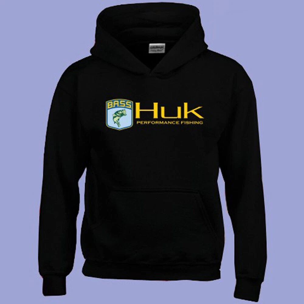 HUK BASS Fishing Men's Black Hoodie Sweatshirt Size S-3XL