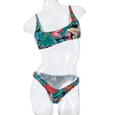 NWT Tropical Floral 2-Piece Bikini Women's Size M Black Green Swimwear