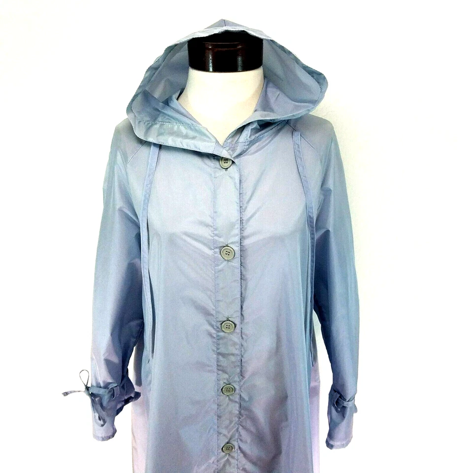 DAYNE TAYLOR 复古 60 年代尼龙连帽雨衣外套天蓝色日本女式 M 二手状况完好* — 第 2/4 张图片