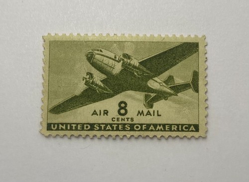 Rare - 1941 Air Mail Transport 8 Cents Stamp Olive Green Mint Never Hinged OG. - 第 2/17 張圖片