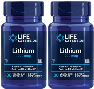 LITHIUM  BRAIN HEALTH  LONGEVITY MEMORY MOOD  1000mcg 100 Caps LIFE EXTENSION