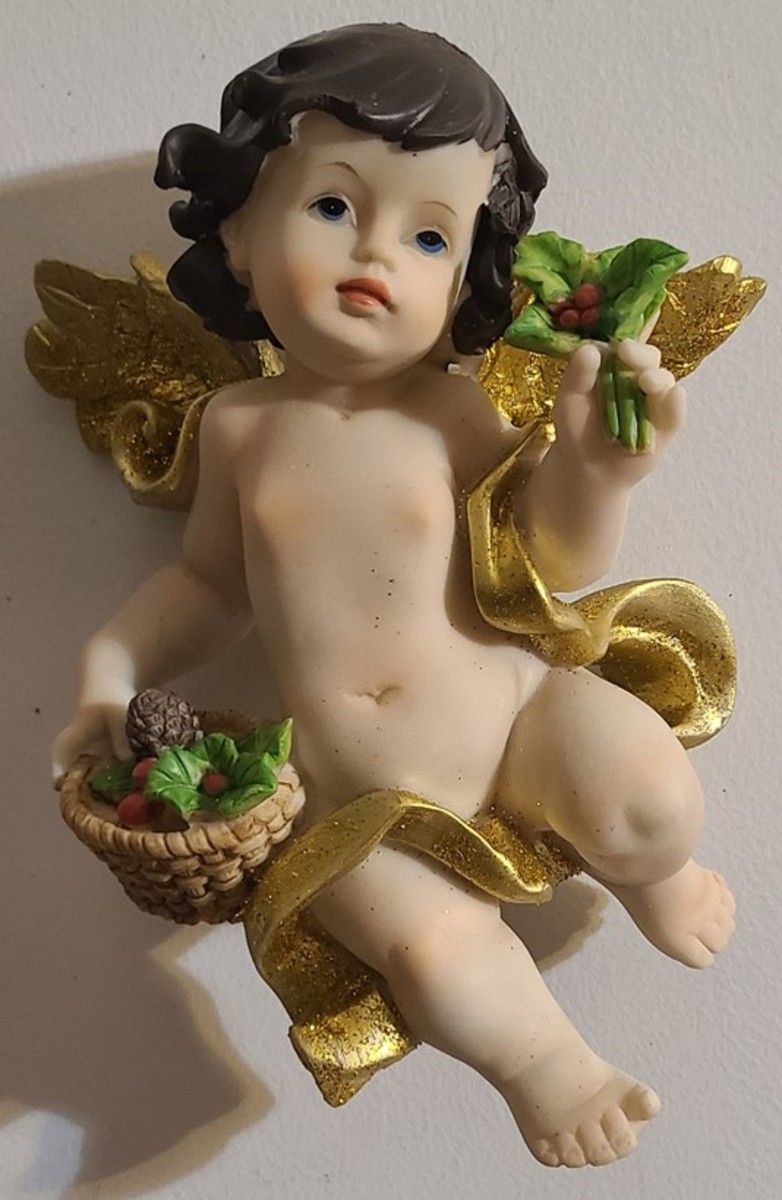CHERUB BABY ANGEL SUNFLOWER FRUIT RELIGIOUS WALL HANGING FIGURINE
