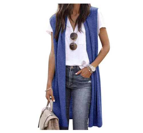 Women's Casual Sleeveless Open Front Tunic Vest Long Cardigan Tops Waistcoat New - Picture 7 of 30