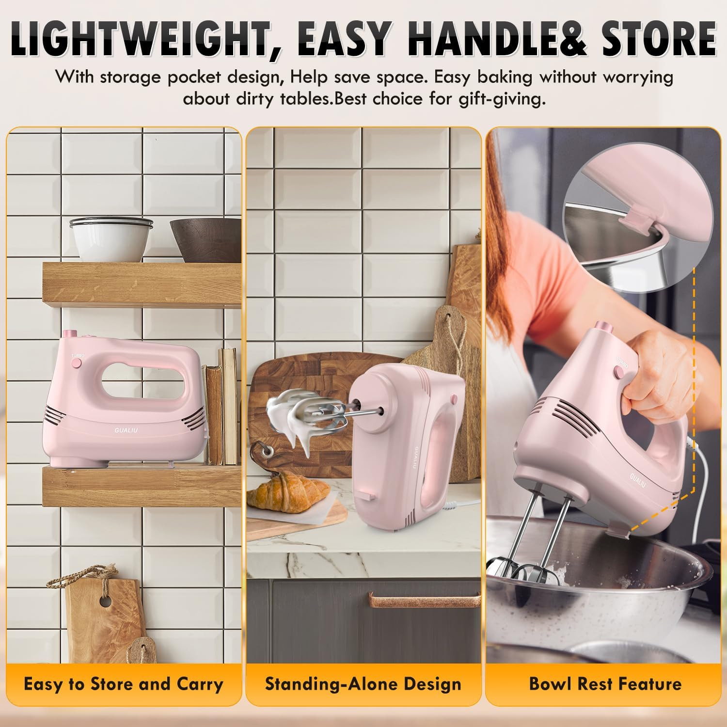 Electric Hand Mixer with Whisk & Dough Hook, 5 Speed Kitchen Blender