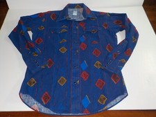 Vtg Silver Canyon Western Pearl Snap Shirt Medium Mens Aztec Made in USA 0734 