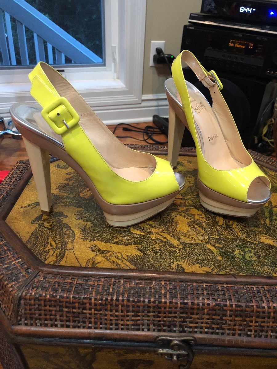Christian Louboutin ネオンイエロー ハイヒール christian louboutin 36 ( 6 ) Neon Yellow Beige Tan Nude Slingback