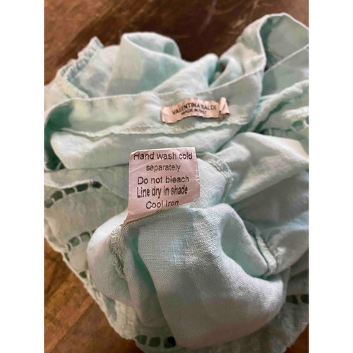 Valentina Naldi Linen Tank Top Ruffle Hem Sleeveless Casual Light Blue S - Picture 6 of 7