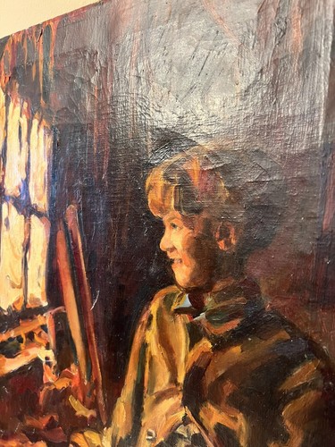 Vintage Lovely Portrait Painting Boy At Window French? - Foto 5 di 12