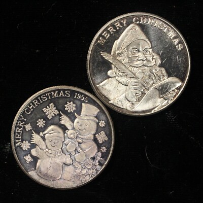 Santa Retro Rounds 1995 & 1998 1oz .999 Silver Christmas Rounds Santa & Snowmen - 2 Silver ...
