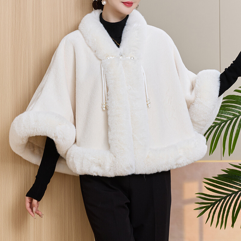Women's Mink Fur Cape Shawl Jacket Winter Velvet Cloak Sweater Top