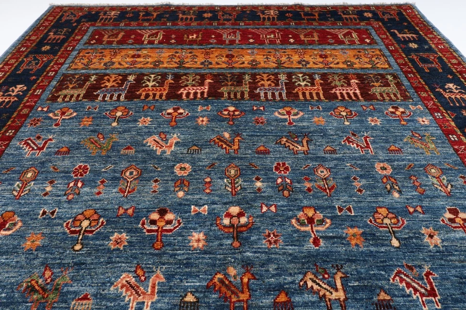 6x8 ft Animal Blue Area Rug Afghan Hand Knotted 100% wool bedroom living room - Image 3 of 4