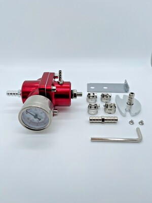 Fuel Pressure Regulator  Adjustable Kit+Gas Hose + PSI Gauge RED