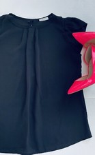 VINTAGE CHIC 90s Blouse Top Secretary Pleated Cap Shoulders Black April Small M