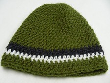 Olive Green With Black and White Stripes - Toddler Size Beanie Hat Cap 