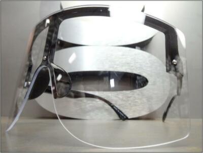 OVERSIZED RETRO FACE SHIELD VISOR Clear Lens SUN GLASSES Huge Big XL Black Frame