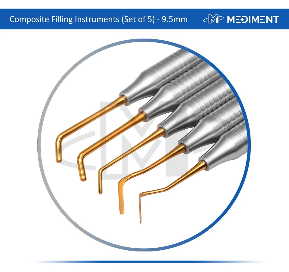 Kit restaurador recubierto de titanio dorado instrumento de llenado compuesto dental de 5 piezas Foto 2 de 4
