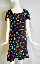 ALBERT NIPON Colorful Abstract Print Silk Shift Dress, Size 4/M Vintage Party