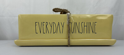 Rae Dunn EVERYDAY SUNSHINE Yellow 13 in Rectangle Succulent Planter with Saucer
