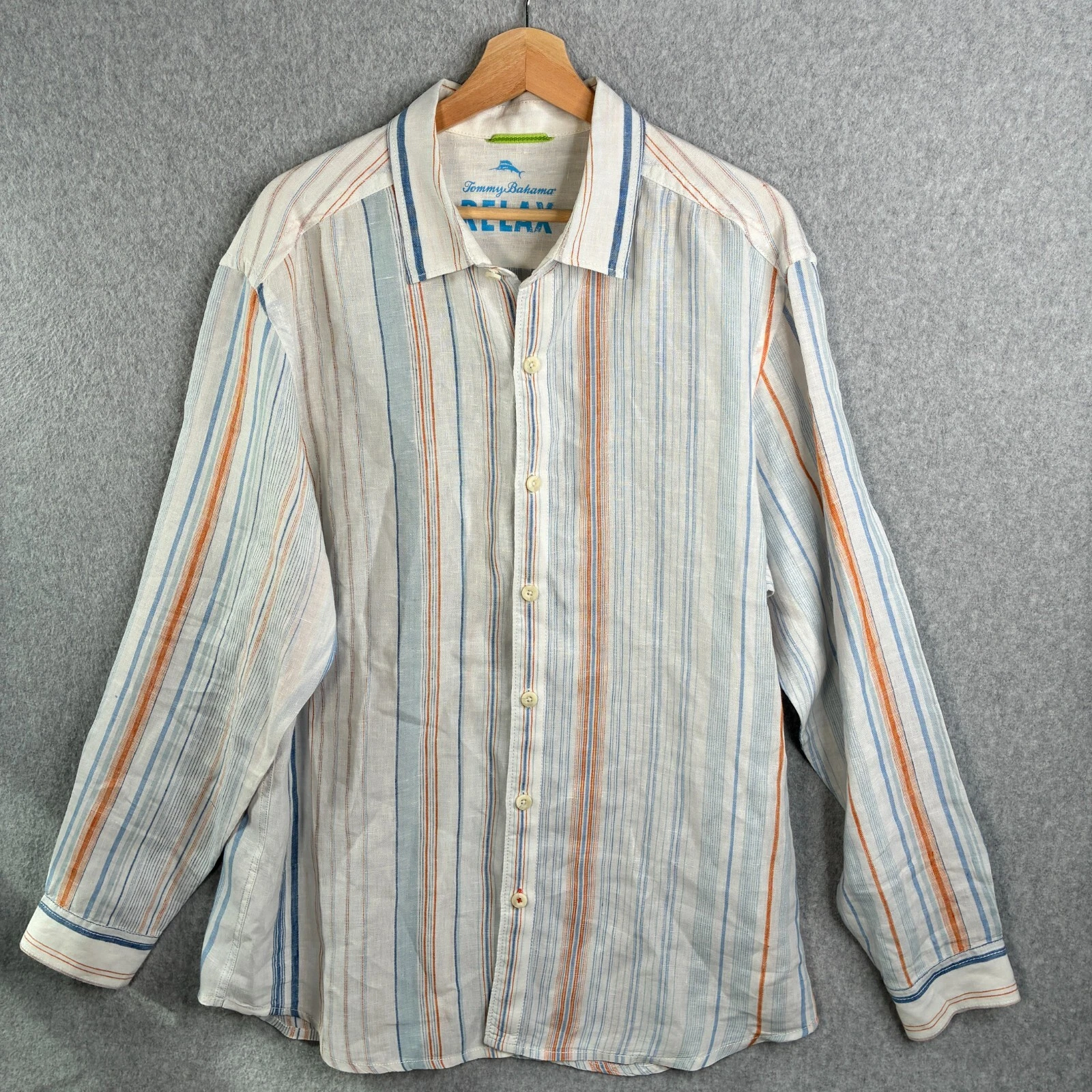 Tommy Bahama Relax Shirt Mens Large Multi Striped Hawaiian Beach Coastal Party