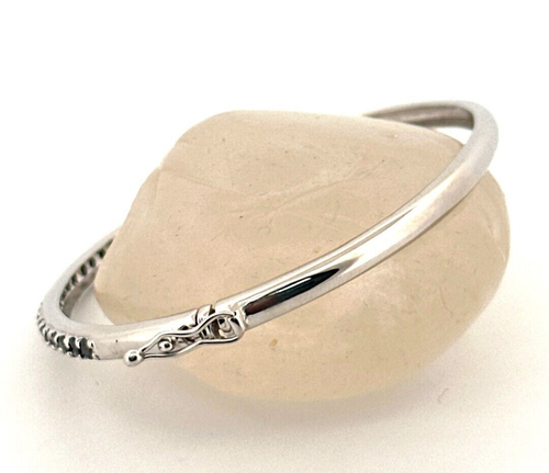 Black Spinel Gemstone 18K White Gold Hinged Bangle Bracelet - Picture 6 of 12