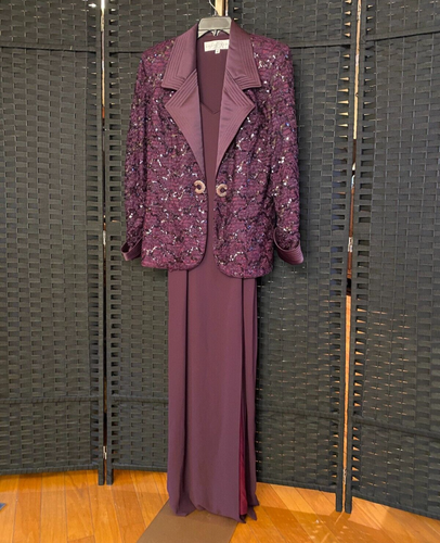 Vintage 80s LILLIE RUBIN Purple FORMAL SUIT Size 10 Long GOWN Beaded JACKET MoB - Picture 18 of 18