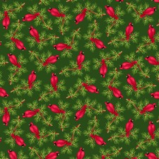 Christmas Fabric Merry Town Red Cardinal Pine Toss Green Studio E YARD