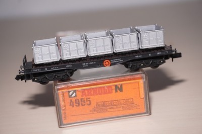RF27/38] Arnold 4955 Spur N DB Tragwagen SSkms m. 5 offenen Behältern OVP