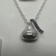 Hershey Kiss Pendant Sterling Silver 925 Vtg WTJ Blue Font Charm W/ 20” Necklace