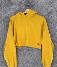 Savage X Fenty Women  s Small Mustard Yellow Cropped Pullover Hoodie Oversized