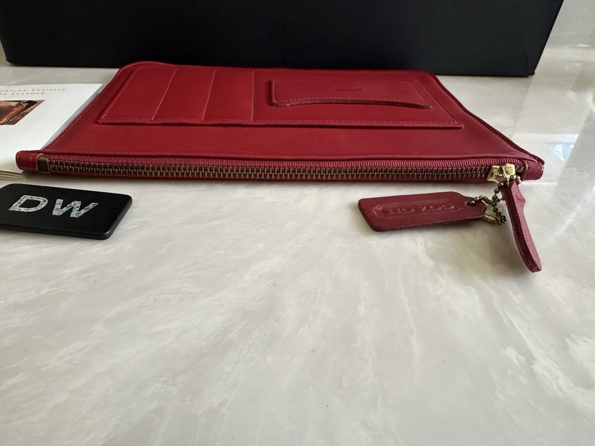 NEW COACH VINTAGE RED LEATHER ORGANIZER TRAVEL BUSINESS TECH POUCH