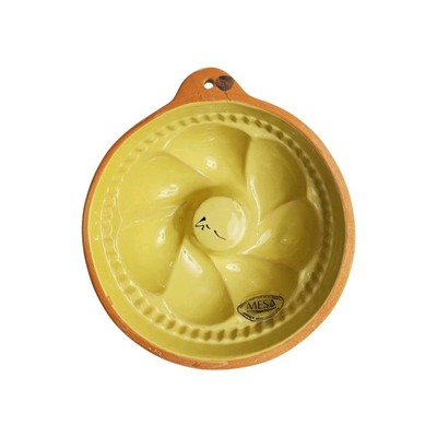 Ceramic Stoneware Bundt Cake Mold Baking Dish Yellow Vtg Handcrafted In Hungary