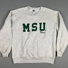 VTG Michigan State Mom Sweatshirt Fits Large Gray Russell Athletic 1990s MSU USA