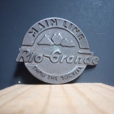 VTG Rio Grande "Main Line Thru The Rockies" metal railroad emblem Belt Buckle