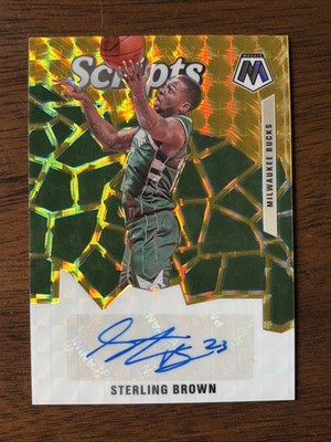 2019-20 PANINI MOSAIC Sterling Brown SCRIPTS GOLD AUTO /25 Milwaukee Bucks SMU