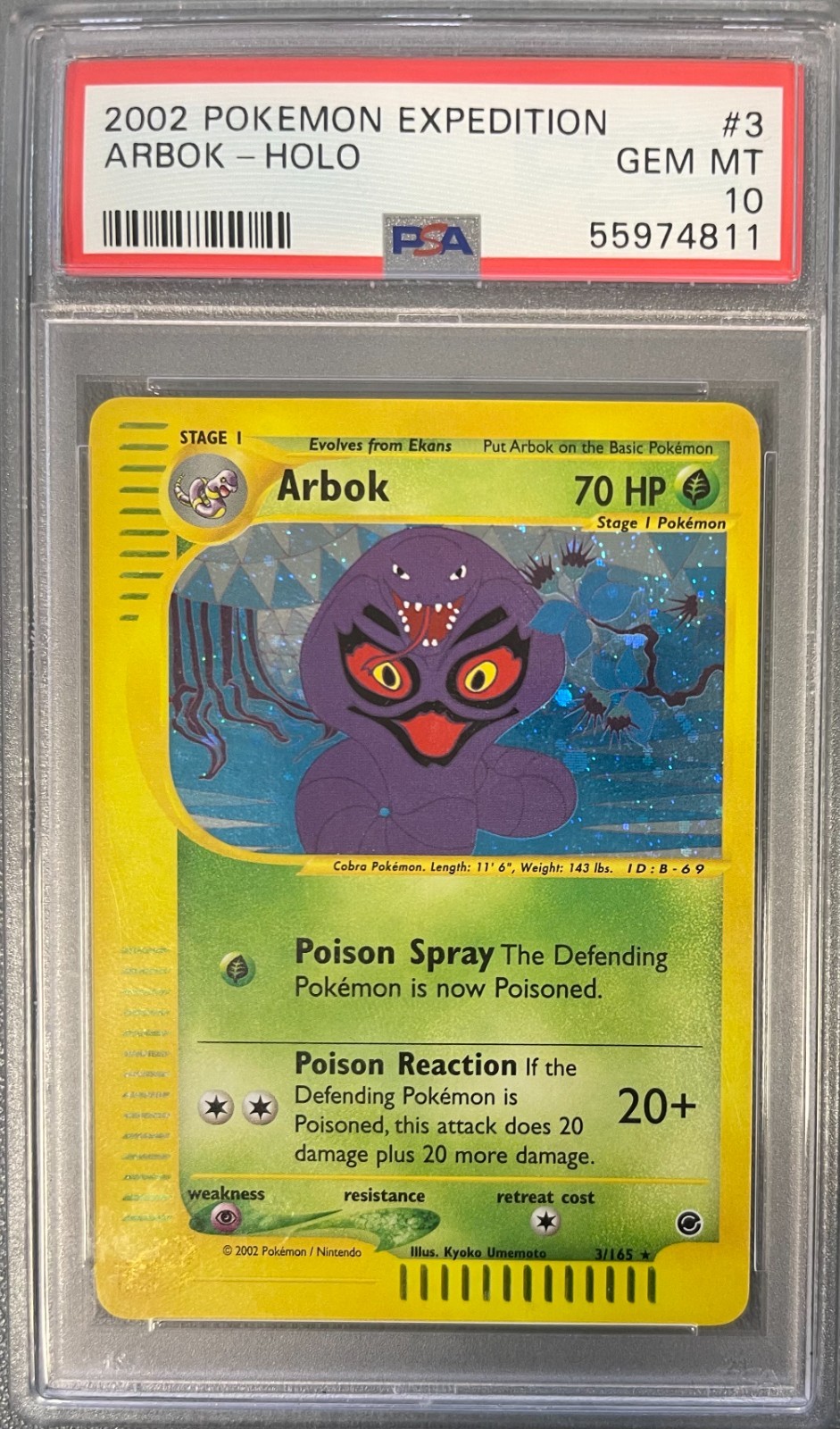 2002 Pokemon Expedition Arbok-Holo 3/165 PSA 10 Gem Mint