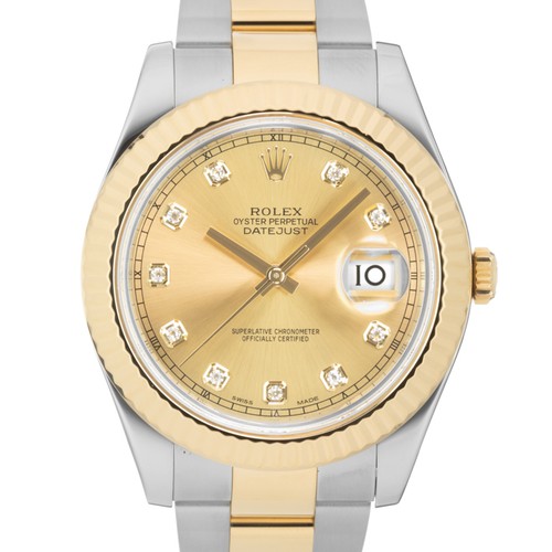 ROLEX Datejust II 41 116333G Champagne 10P Diamonds Oyster Warranty 2017