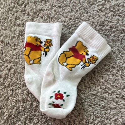 Disney Winnie the Pooh Baby Ankle Socks White Yellow Red Cartoon 1 Pair