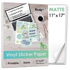 Koala Printable Vinyl Sticker Paper for Inkjet Printer 11x17 Inch Matte 10
