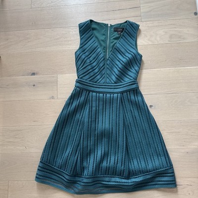 J. Crew Dress Emerald Green Eyelet Striped Fit Flare Dress V Neck 00 petite  | eBay