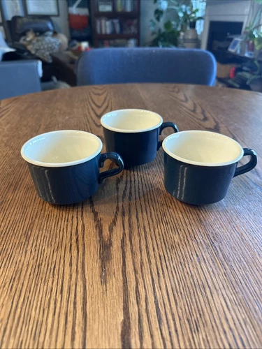 Taylor Smith Taylor USA  TST Stoneware Coffee Cup Mug Navy Blue Vintage Set Of 3