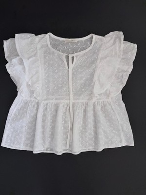 White eyelet babydoll top OS ruffle trim CONTINUER DE NICE CLAUP Japan