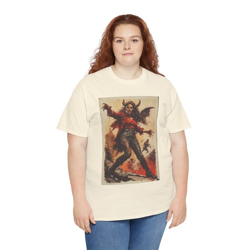 Demon Lady Gothic Graphic Tee Heavy Cotton Shirt, Alternative Style Horror Theme - Picture 31 of 47