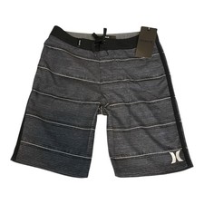 Hurley Swim Board Shorts Black Striped Coastal Beach Pool Surfer Boy's 10