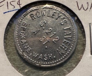 Rowley’s Tavern Spokane WA S. 212 A St. Good For 15¢ Trade Token RARE