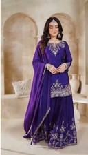 Stunning Purple Heavy Chinon Silk Top Palazzo And Dupatta For Traditional Wear