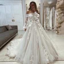 Classcial A Line Wedding Dress Applied Lace Collar Women's Three Sleeves