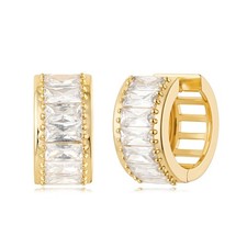 Women Gold Earrings Huggie Chunky Hoop Baguette 14K Gold Plated S